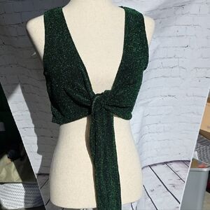 Shimmering Green Tie-Front Crop Top Size L. Just In Time For St Patricks Day
